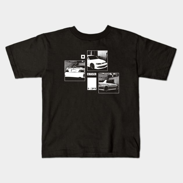 TOYOTA CHASER JZX100 Black 'N White Archive (Black Version) Kids T-Shirt by Cero